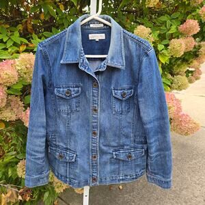 Jones New York Women's Denim Jacket Jean Barn Chore Whiskering Stretch size XL